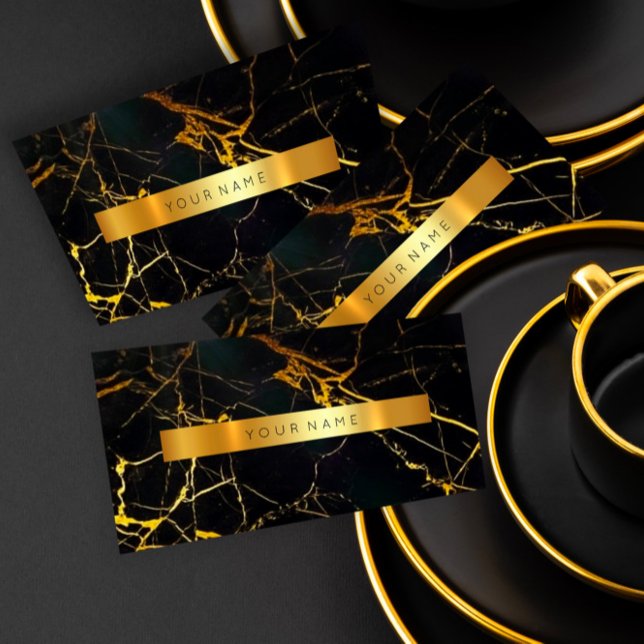 Marine Black Grungy Gold Marble Vip Carte de visit (Navy Black Grungy Gold Marble Vip Business Card)