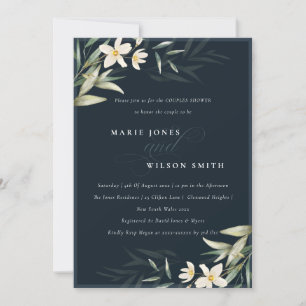Marine Blanc Vert Floral Couples Invitation douche