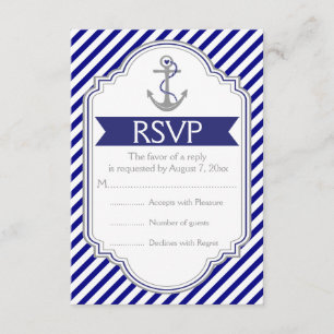Marine bleu, ancre blanche mariage nautique RSVP