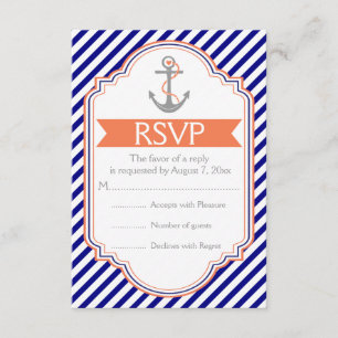 Marine bleu, ancre de corail mariage nautique RSVP