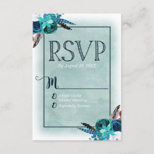 Marine Bleu & Aqua Aquarelle Mariage floral RSVP