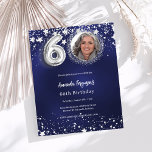 Marine bleu argent photo invitation 60e anniversai<br><div class="desc">Une invitation photo moderne et design pour une fête du 60e anniversaire. Arrière - plan bleu marine,  décoré d'étoiles. La couleur bleue est inégale. Personnalisez et ajoutez vos photos et détails de fête. 1 feuille = 1 invite imprimé bord à bord.</div>