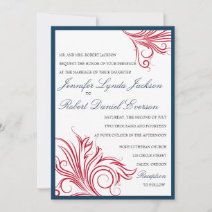 Marine bleu avec tourbillons rouges invitations de