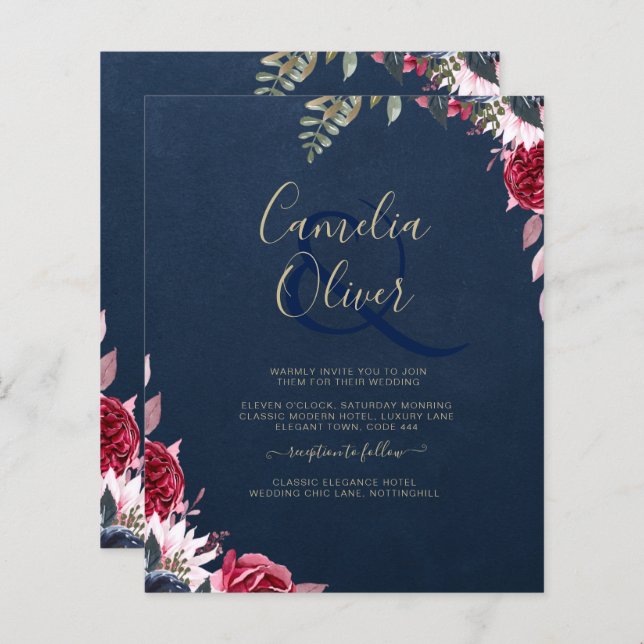 Marine Bleu Berry Floral Bourgogne hiver automne (Devant / Derrière)