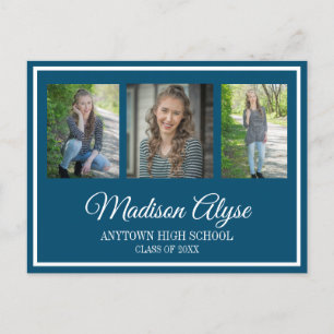 Marine Bleu Blanc 3 Photo Faire-part de graduation