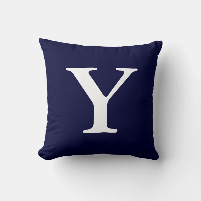 Marine Bleu Blanc Monogramme Y Jeu Oreiller (Recto)