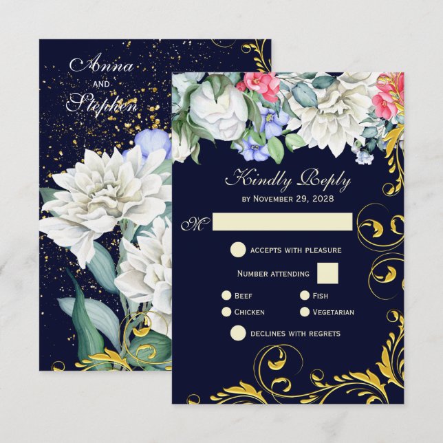 Marine Bleu Bleu Bleu Rose Flore RSVP Floral (Devant / Derrière)