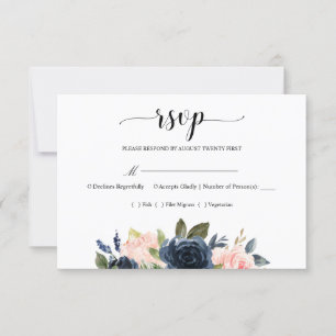 Marine bleu bleu rose rose fleurs mariage RSVP