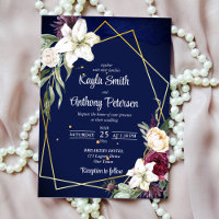 Marine bleu bordeaux rose blanc lièvre invitation 