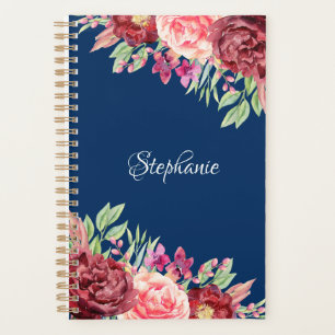 Marine Bleu Bourgogne Blush Floral Personnalisé