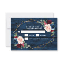 Marine Bleu Bourgogne Or Rose Mariage Cartes RSVP