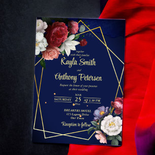 Marine bleu Bourgogne rose invitation modèle