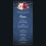 Marine Bleu Bourgogne Rose Lumières Menu Mariage<br><div class="desc">Ces élégantes cartes de menu à mariages floraux présentent un design floral rose rose pastel et bordeaux avec des lampes à cordes sur un arrière - plan bleu marine. Personnalisez-les avec votre propre texte. Visitez notre magasin ou consultez nos pages de collection pour voir la gamme complète de produits correspondants...</div>