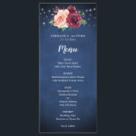 Marine Bleu Bourgogne Rose Lumières Menu Mariage<br><div class="desc">Ces élégantes cartes de menu à mariages floraux présentent un design floral rose rose pastel et bordeaux avec des lampes à cordes sur un arrière - plan bleu marine. Personnalisez-les avec votre propre texte. Visitez notre magasin ou consultez nos pages de collection pour voir la gamme complète de produits correspondants...</div>