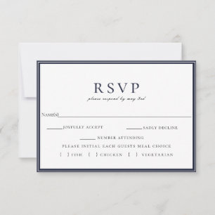 Marine Bleu Cadre Blanc Mariage RSVP Meal Choice