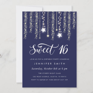 Marine Bleu Chaîne Lumière Sweet 16 Invitation