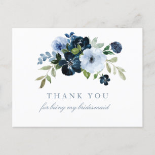 Marine & bleu clair floral merci carte Bridesmaid