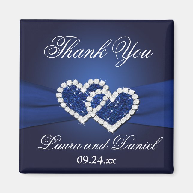 Marine Bleu Coeurs joints Mariage Faveur Aimant (Devant)