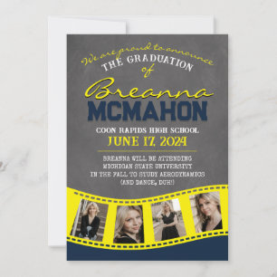 Marine Bleu et Bande de Filmstrip Grad Faire-part