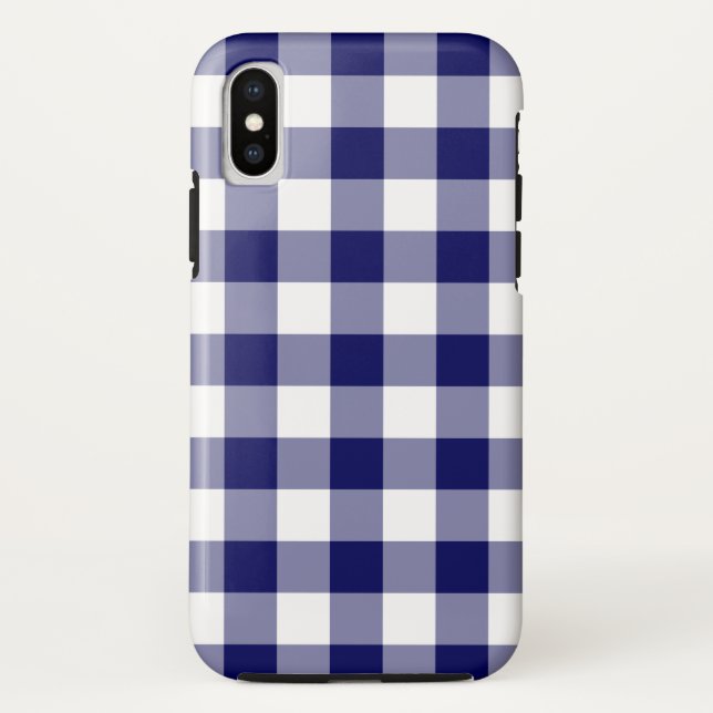 Marine bleu et blanc Buffalo Plaid iPhone X Coque (Dos)