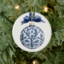 Marine bleu et blanc Chinoiserie Ornement de Noël