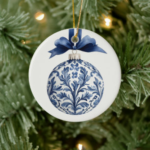 Marine bleu et blanc Chinoiserie Ornement de Noël
