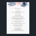 Marine bleu et rose Floral Moderne Menu Mariage<br><div class="desc">Cartes de menu mariage moderne bleu marine et floral</div>