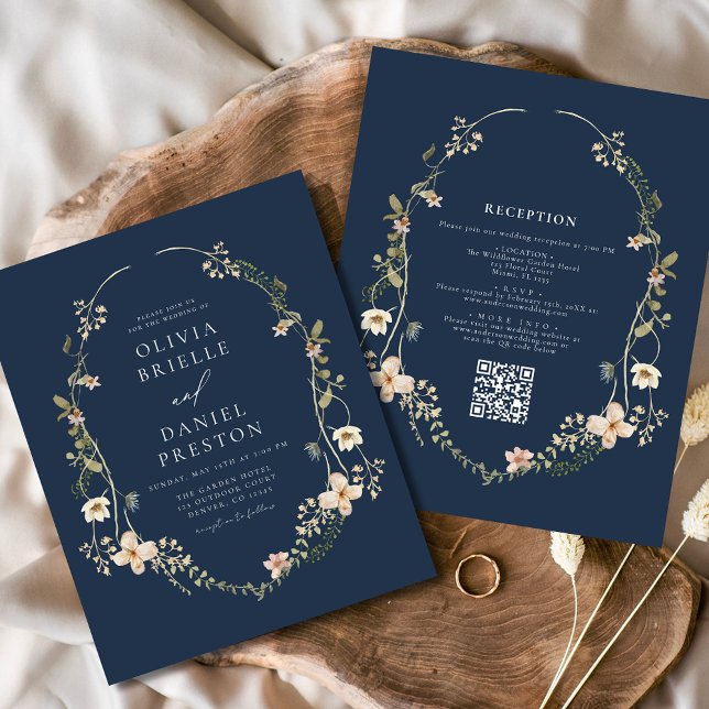 Marine Bleu Fleur sauvage QR Code Jardin Mariage (Créateur téléchargé)