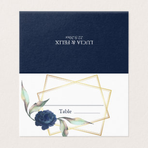 Marine Bleu Floral Cadre doré Mariage Cartes de li