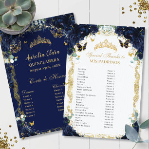 Marine bleu Floral or Quinceañera Padrinos Corte