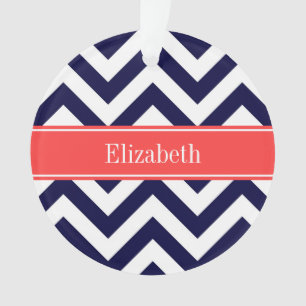 Marine Bleu Lg Chevron Corail Nom rouge Monogramme