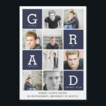 Marine bleu moderne photo collage de graduation<br><div class="desc">Carte de graduation graphique moderne bleu marine.Une carte de graduation graphique moderne,  graphique multi-photo. Modifiez Simplement La Couleur Arrière - plan Pour Personnaliser La Carte. Parfait Pour Montrer Une Sélection De Photographies Ou D'Âges De Votre Diplômé. Une Partie D'Une Collection De Coordination.</div>