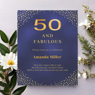 Marine bleu or 50e fabuleuse invitation anniversai