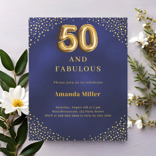 Marine bleu or 50e fabuleuse invitation anniversai