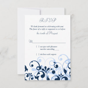 Marine Bleu pâle Bleu Blanc Abstrait Floral RSVP