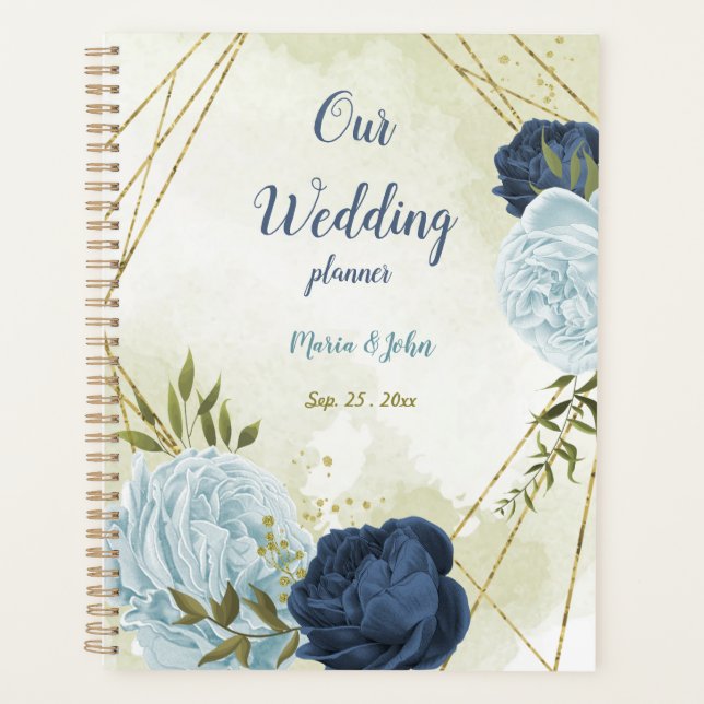 Marine & bleu poussiéreux fleurs mariage vert (Devant)