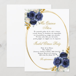 Marine bleu Quinceanera invitation en espagnol