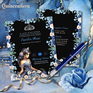 Marine bleu Quinceanera robe Roses floraux