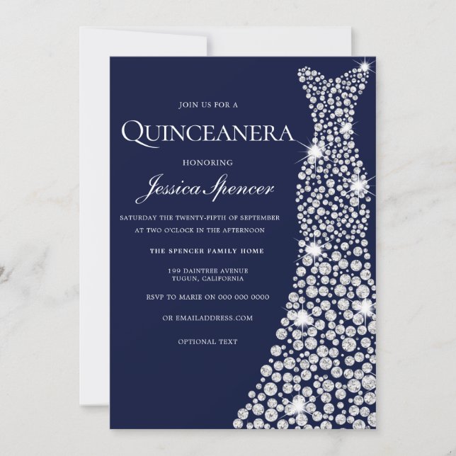 Marine Bleu Robe Blanche Quinceanera Invitation de (Devant)