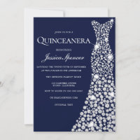 Marine Bleu Robe Blanche Quinceanera Invitation de