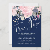 Marine bleu rose Floral moderne Budget Mariage