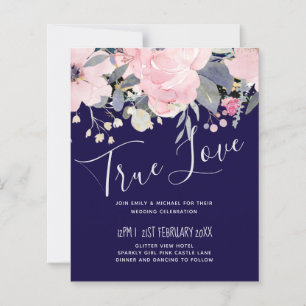 Marine bleu rose Floral moderne Budget Mariage