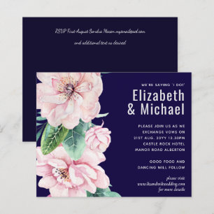 Marine bleu rose Floral moderne Budget Mariage