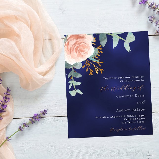 Marine bleu rose or faire-part de mariage de verdu (Créateur téléchargé)
