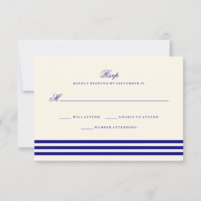Marine Bleu Sophisticated Stripes Mariage RSVP (Devant)