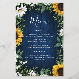 Marine Bleu Tournesol Rustique Bois Mariage Cartes