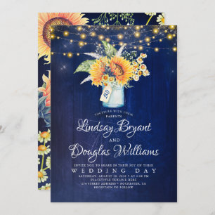 Marine Bleu Tournesol Rustique Mariage Invitations