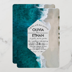 Marine bleu vagues côtier Mariage Foil Invitation