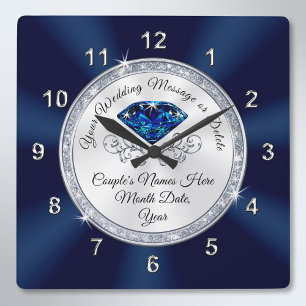 Marine Bleue, Argent Mariage personnalisé Horloge
