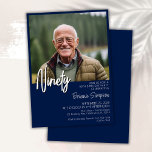 Marine Blue 90th Birthday Photo Invitation<br><div class="desc">Photo moderne minimaliste marine bleu et blanc 90e anniversaire invitation pour une fête d'anniversaire amusante. L'âge peut être changé. Cette invitation est simple et élégante, adulte jalon d'anniversaire invitation pour les hommes et les femmes. La couleur bleu marine et blanche arrière - plan peut être changée en n'importe quelle couleur...</div>